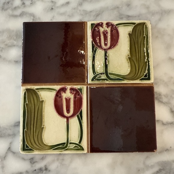 Antique English Pottery Art Nouveau Tile England 6